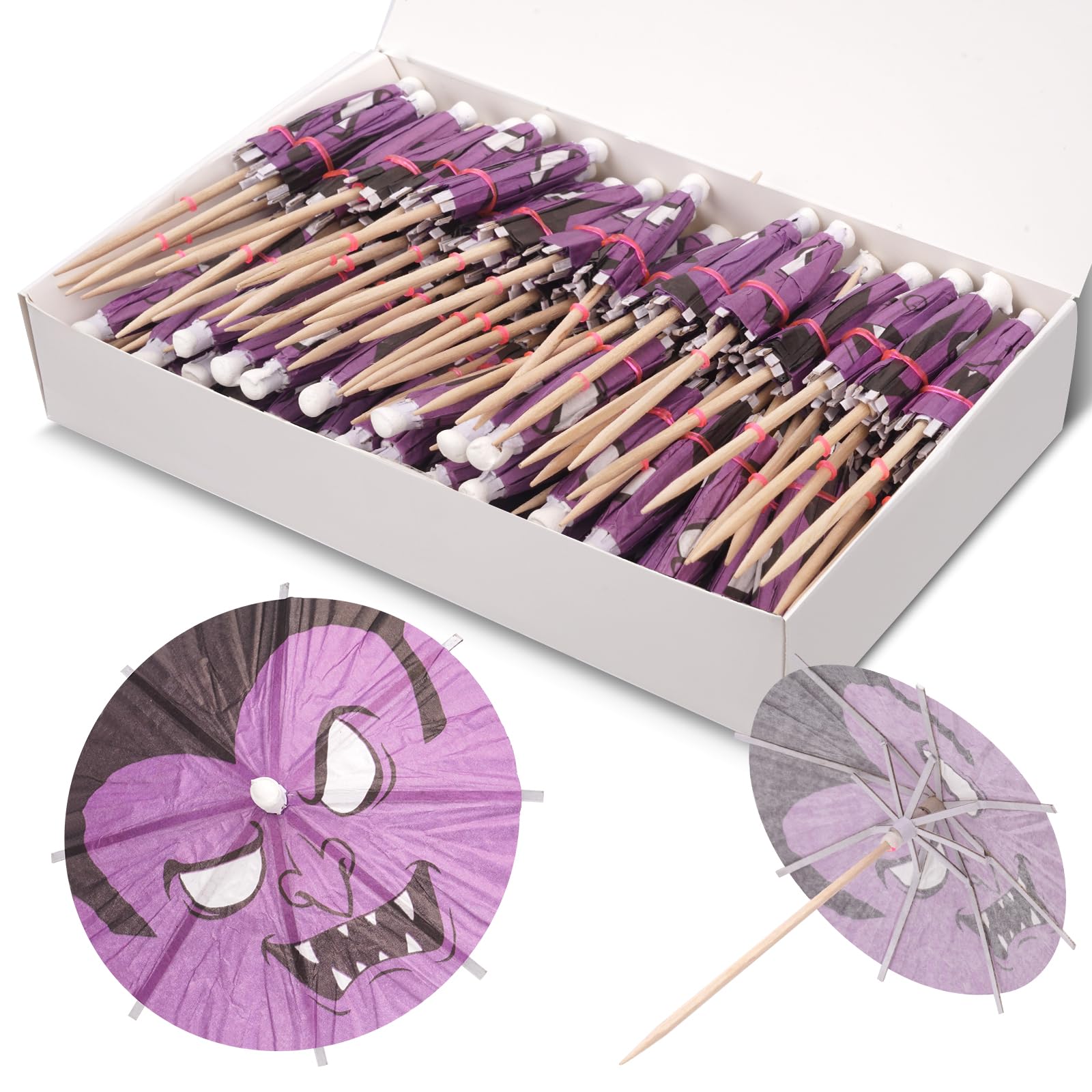 Photo 1 of 100 Pcs Halloween Vampire Drink Umbrellas, Colorful Paper Little Umbrellas for Drinks, Cocktail Picks Fruit Cupcake Topper Sticks for Summerween Party Decorations