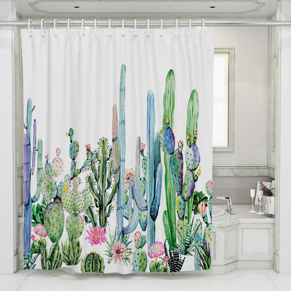 BQEE Shower Curtain Durable Fabric Bath Curtain Waterproof Odorless for Bathroom Machine Washable (succulent plants 1)
