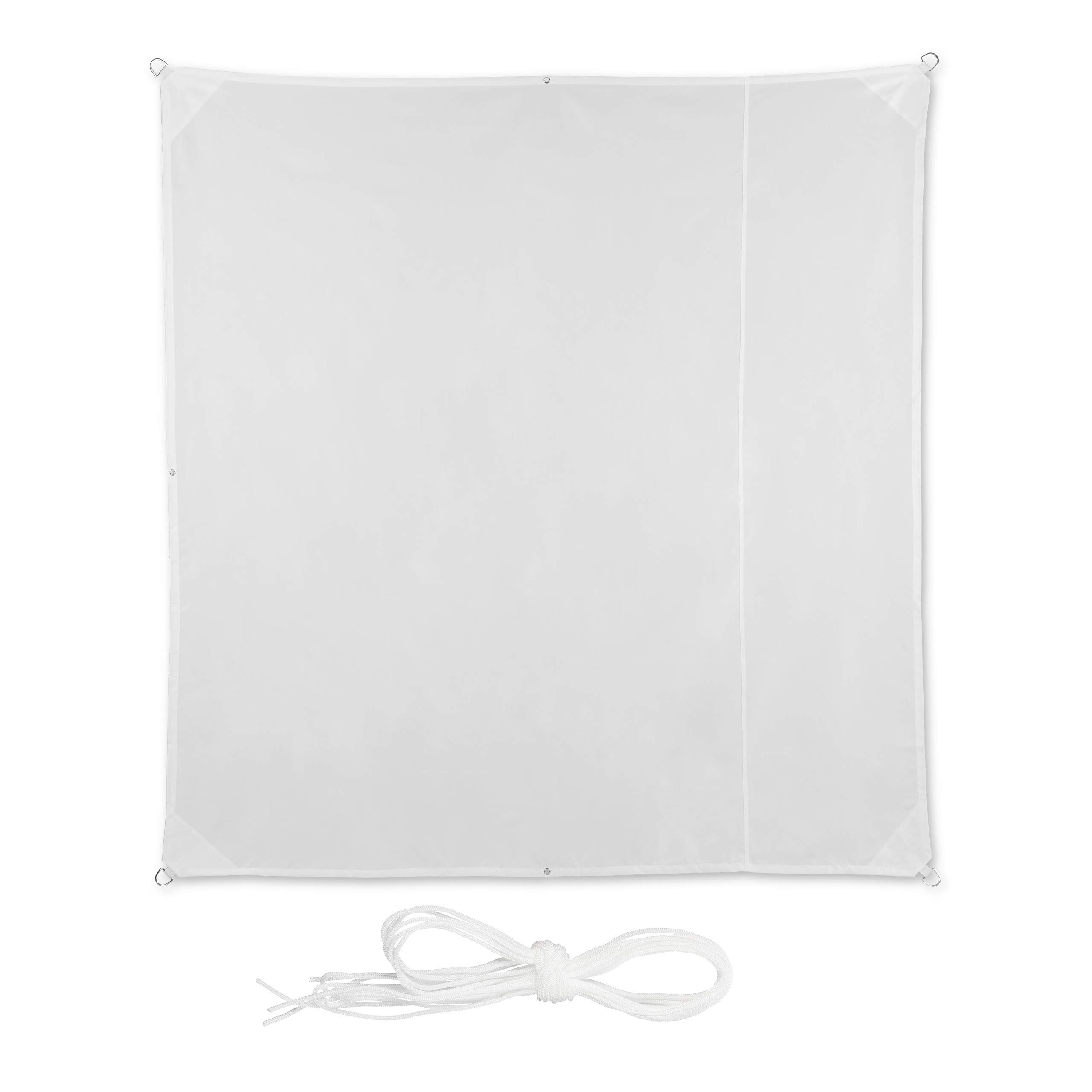 Relaxdays Shade Sail, Square, Water-Repellent, UV-Protection with Tethers, Balcony Canopy, Wxd: 2 x 2M, White
