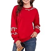 Gihuo Women's Christmas Sweatshirt Merry and Bright Holiday Pullover Long Sleeve Christmas Lights Design Soft Cotton Blend