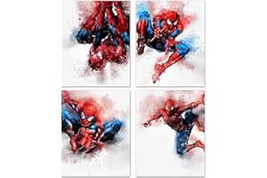 Superhero Spiderman Wall Decor Poster Prints Spider Room Decor For Boys Birthday Gift Set of 4 Nursery Home Wall Poster Decor