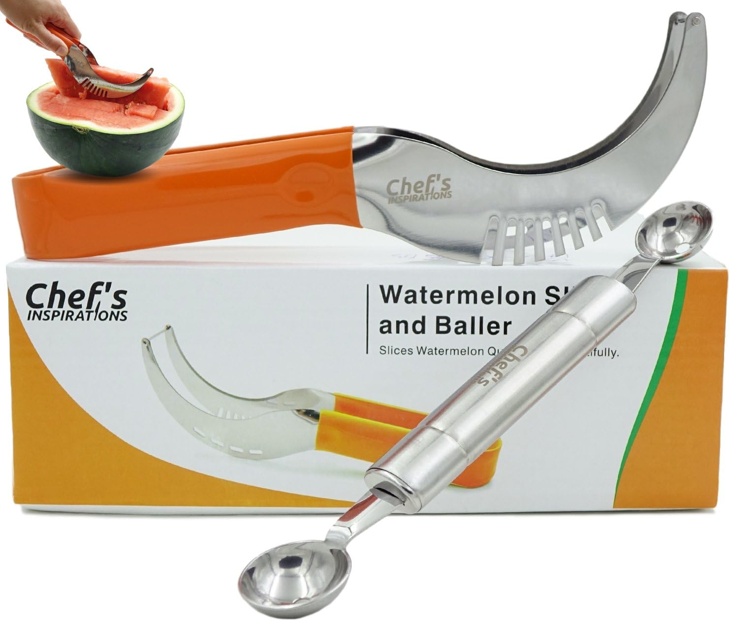 Chef's INSPIRATIONS 2-Piece Watermelon Slicer Cutter Kit with Stainless Steel Ball Scooper