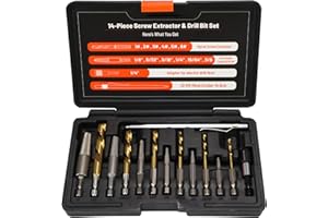 UYECOVE 14PCS Spiral Screw Extractor Set with Tungsten Carbide Tip Scriber Pen, Left Hand Drill Bits Set 6542/4341 HSS Steel Cobalt with 1/4'' Adapter, Removing Stripped Screws Bolts