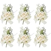 Meldel Champagne Boutonniere for Men - Set of 6, Rose Groomsmen Boutonniere for Wedding, Prom, Homecoming, Party, Vintage Occasions