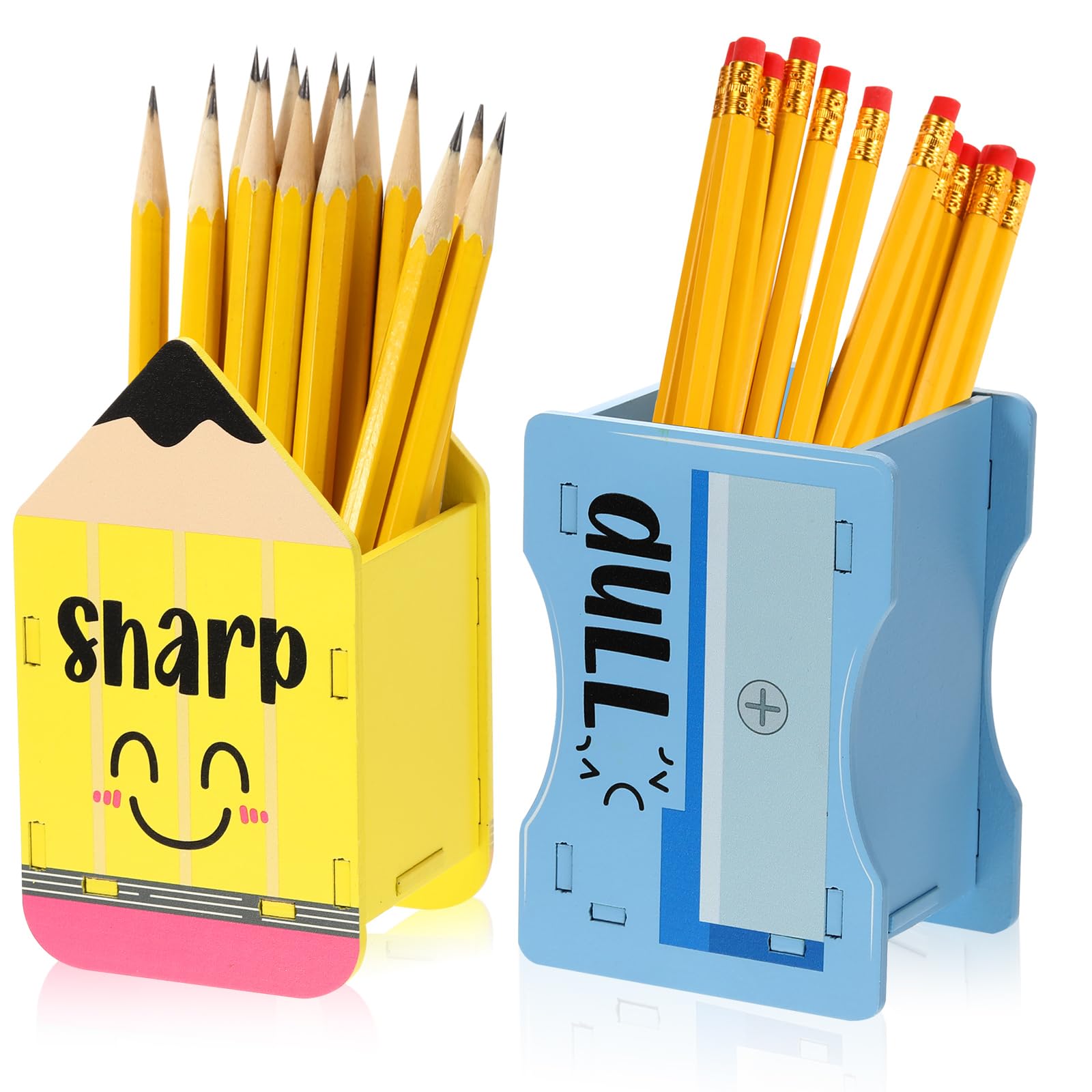 Photo 1 of DoubleFill 2 Pcs Pencil Shaped Holder Sharp Dull Holder Wooden Dispenser Pencil Storage for Back to School Teachers Classroom Organization(Vivid)