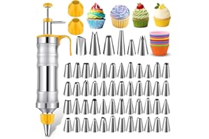 NOVANO Dessert Decorating Syringe Set, Frosting Piping Kit Stainless Steels Cake Decorating Kit with 54 Piping Tips & 9 silic