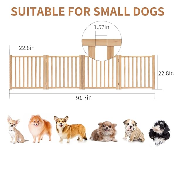 YOCAN PAINT-FREE WOODEN FREESTANDING DOG GATES FOR THE HOUSE,DOORWAYS, STAIRS,WOOD DOG FENCES INDOOR PET GATE,STEP OVER FENCE-4 PANEL H:23”