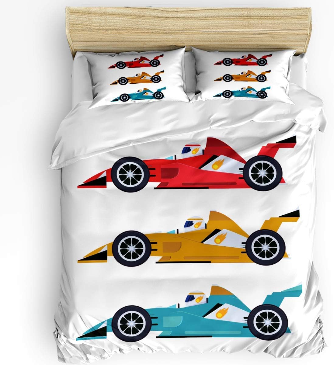 Juego De Ropa De Cama Infantil Con Coches Deportivos - Funda Nórdica 135x200cm + Funda De Almohada, Microfibra Suave