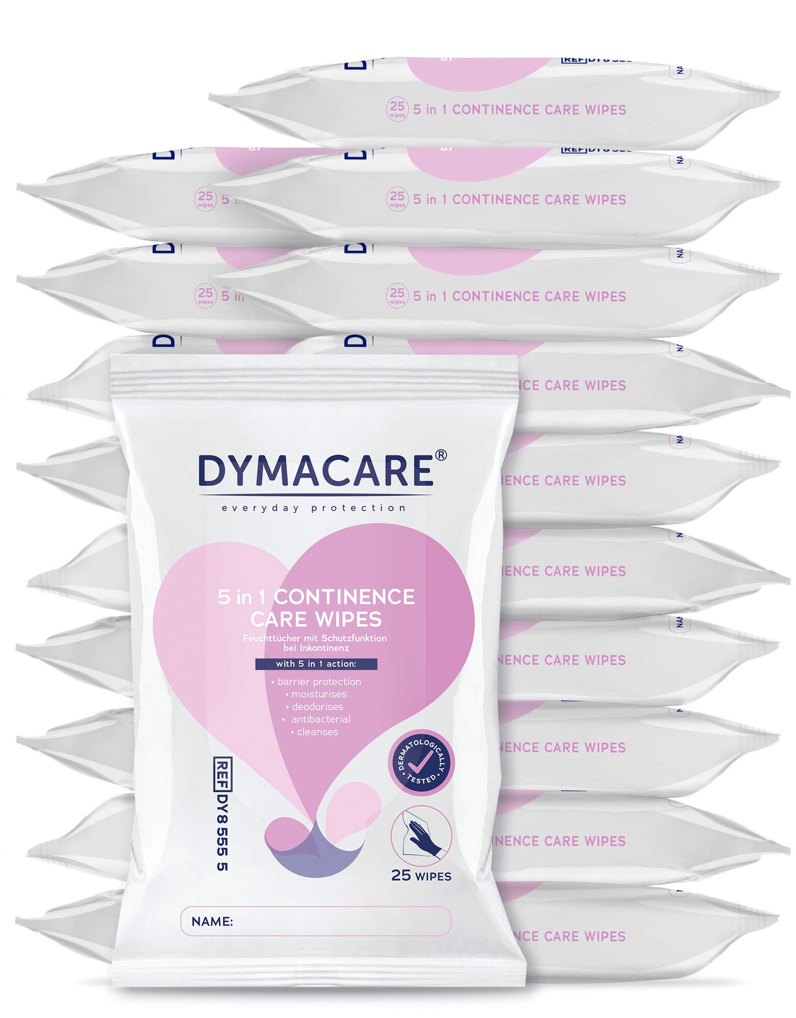 DYMACARE 5 in 1 Continence Care Wipes | Adult Scented Premium Disposable Incontinence Cloths | Skin Cleansing Wipes with Barrier Protection | 22 Packs (550 Wipes in Total)