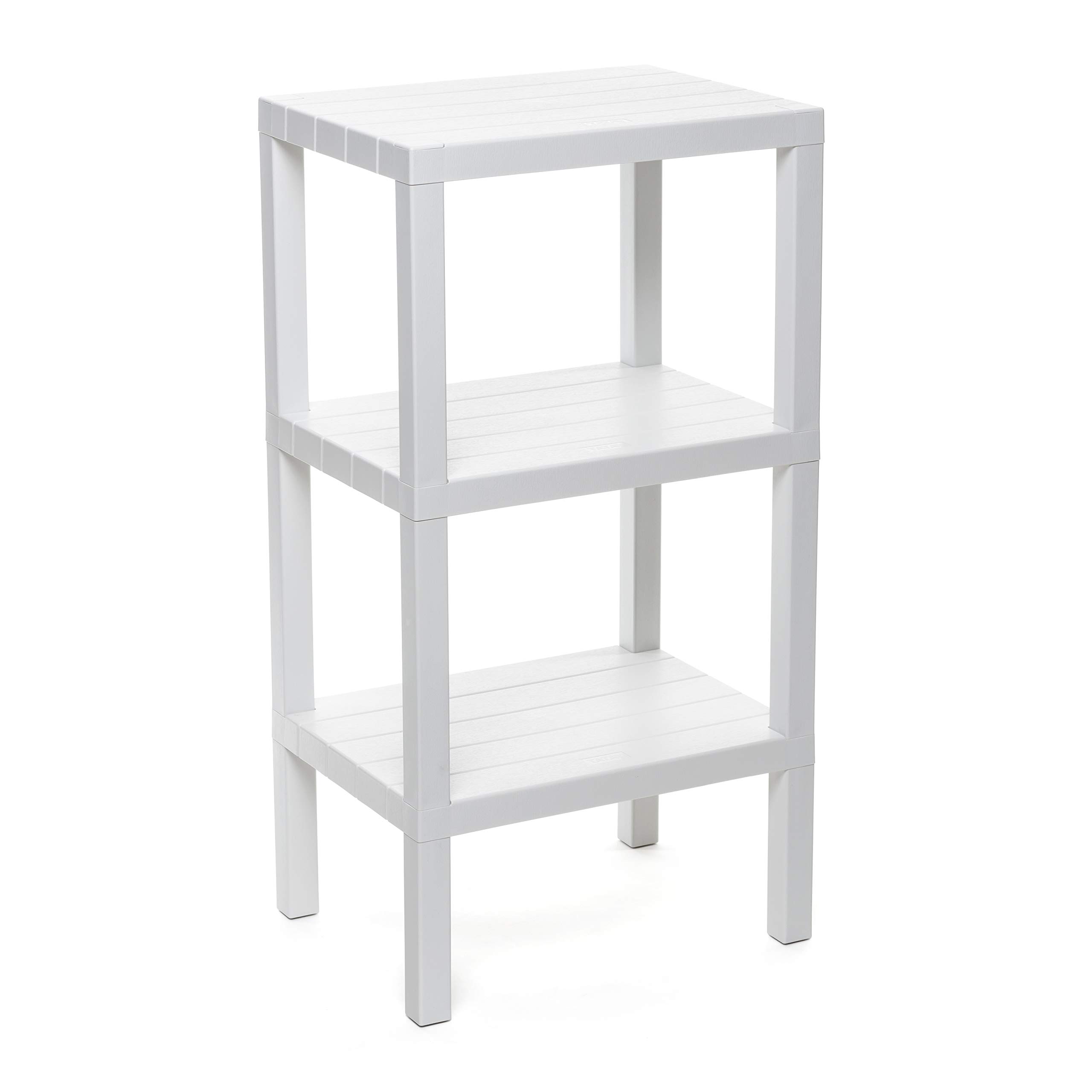 TATAY Shelving Unit with 3 Tiers | Moisture-Resistant | Includes Screws and Compatible with Quick Fix System | Suitable for Indoor and Outdoor Use | Holds up to 30kg - Lombok Model - White