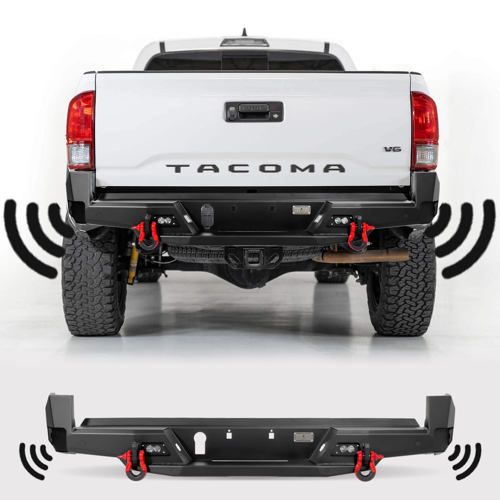 Photo 1 of 2016-2023 Tacoma Steel Rear Bumper Compatible with Trailer Hitch Plug, Licence Lights, Reverse Parking Sensors, Includes Blind Spot Monitor Mount Brackets