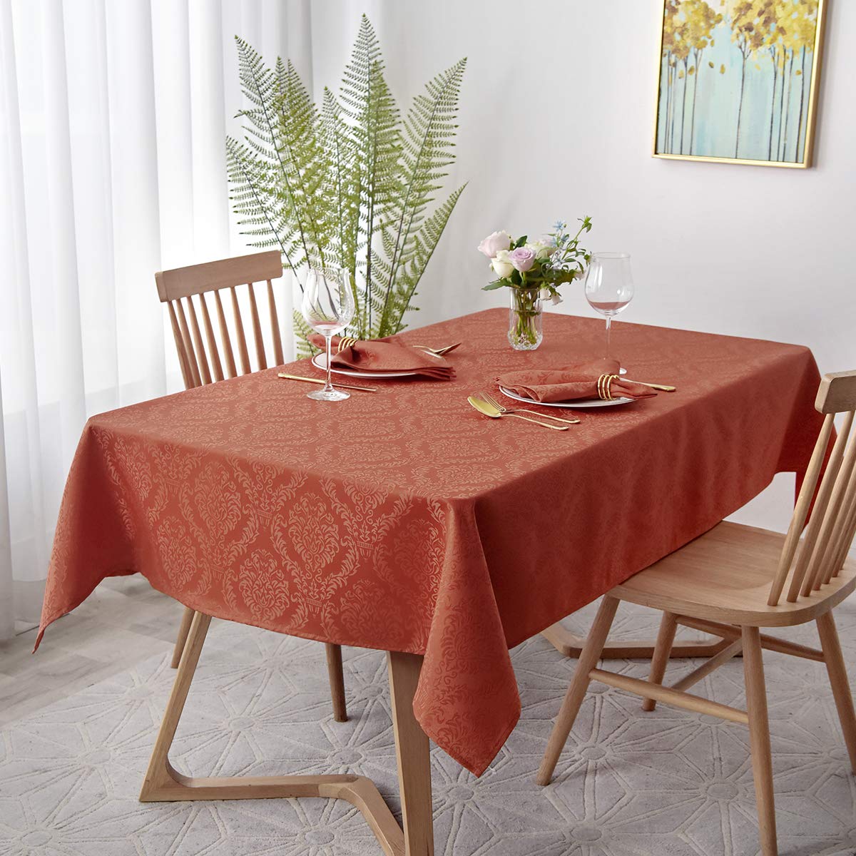 maxmill Jacquard Table Cloth Damask Design Water Resistant Wrinkle Resistance Heavy Weight Soft Tablecloth for Kitchen Dinning Tabletop Decoration Square 52 x 52 Inch Rust
