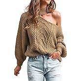 CUPSHE Womens Cold Shoulder Sweaters Long Sleeve Mock Neck Casual Lightweight Pullover Sweater Tops