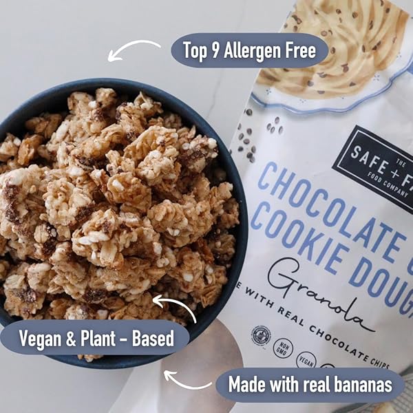 SAFE + FAIR CHOCOLATE CHIP COOKIE DOUGH GRANOLA – GLUTEN-FREE, DAIRY-FREE & VEGAN SNACK – ALLERGEN-FREE, NON-GMO, AND NO ARTIFICIAL INGREDIENTS – 12OZ PACK