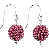 CRYSTALIS Ruby Stone Crochet Beaded Ball Earring Set, Dainty Pair Jewelry for Women, Natural Micro Beads Gemstone, Chakra Healing Crystal, Wardrobe Essential Jewelry, 925 Sterling Silver