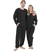PJGGZ Ribbed Knit Matching Pajamas for Couples - Soft Cozy Pjs Long Sleeve Top & Wide Pant Sleepwear | Home & Lounge