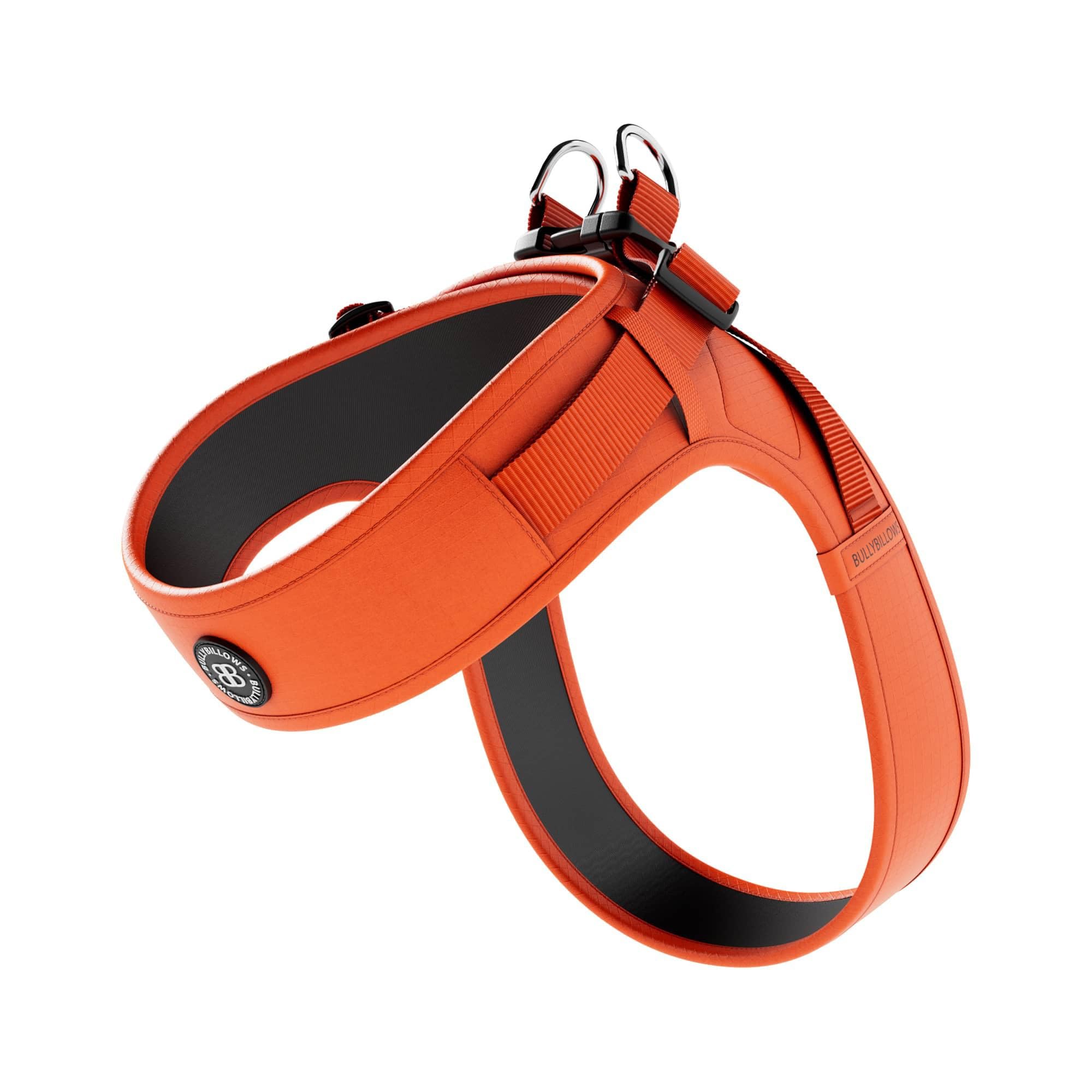 BullyBillows Boomerang Harness | Non-Restrictive Lightweight Dog Harness | Simple To Take Slip On & Off | Premium Quality Dog Harness With Hook and Loop Strap | Orange Small