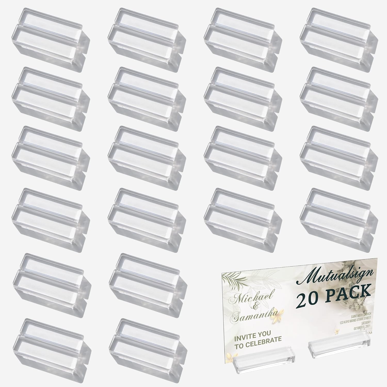 Photo 1 of Mutualsign 4 inches Acrylic Stand, 20 Pcs Table Number Holder, Clear Acrylic Sign Holder Place Card Holders for Wedding, Business, Conference(Clear- 4"-20pack)LPNPMEY1290614
