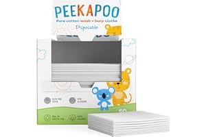 Peekapoo - 50 Pack, 100% Cotton Baby Burp Cloths + Wash Cloths | Biodegradable + Disposable | Soft, Thick, Baby Washcloths, U
