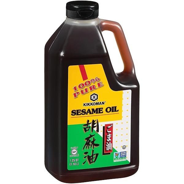 KIKKOMAN – NO PRESERVATIVES ADDED NON-GMO TOASTED SESAME OIL, PERFECT FOR GRILLING, BAKING & ALL-PURPOSE SEASONING FOR COOKING – 1.25 QUARTS