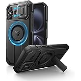 Dexnor for iPhone 16 Case with Slide Camera Cover & Adjustable Kickstand, Magnetic Rugged Shockproof Bumper Cases Heavy-Duty Magnetic Protective Cover,Black