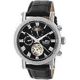 HERITOR Winston Automatic Watch for Men &ndash; 44mm Men's Semi Skeleton Watch with Jeweled Automatic Movement, 316L Stainless Steel Case, Genuine Leather Strap (HERHR5202) &ndash; Silver/Black