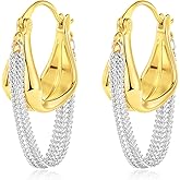 Tassel Chain Hoop Earrings for Women Silver and Gold Plated Hypoallergenic Two Tone Mixed Metal Dangle Hoops Trendy Jewelry Gifts