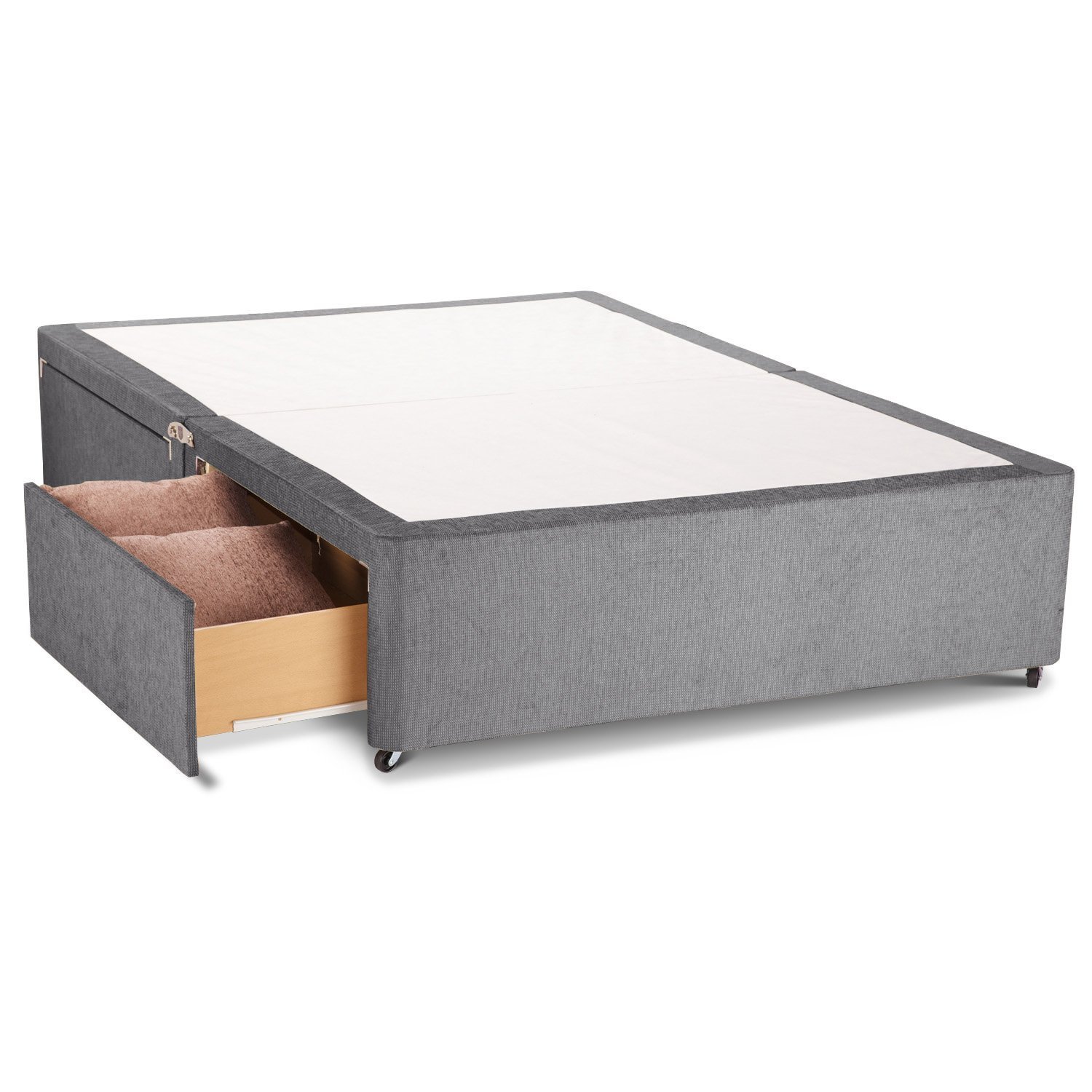 Charcoal Suede Divan Bed Base 4ft Small Double 4 Drawers