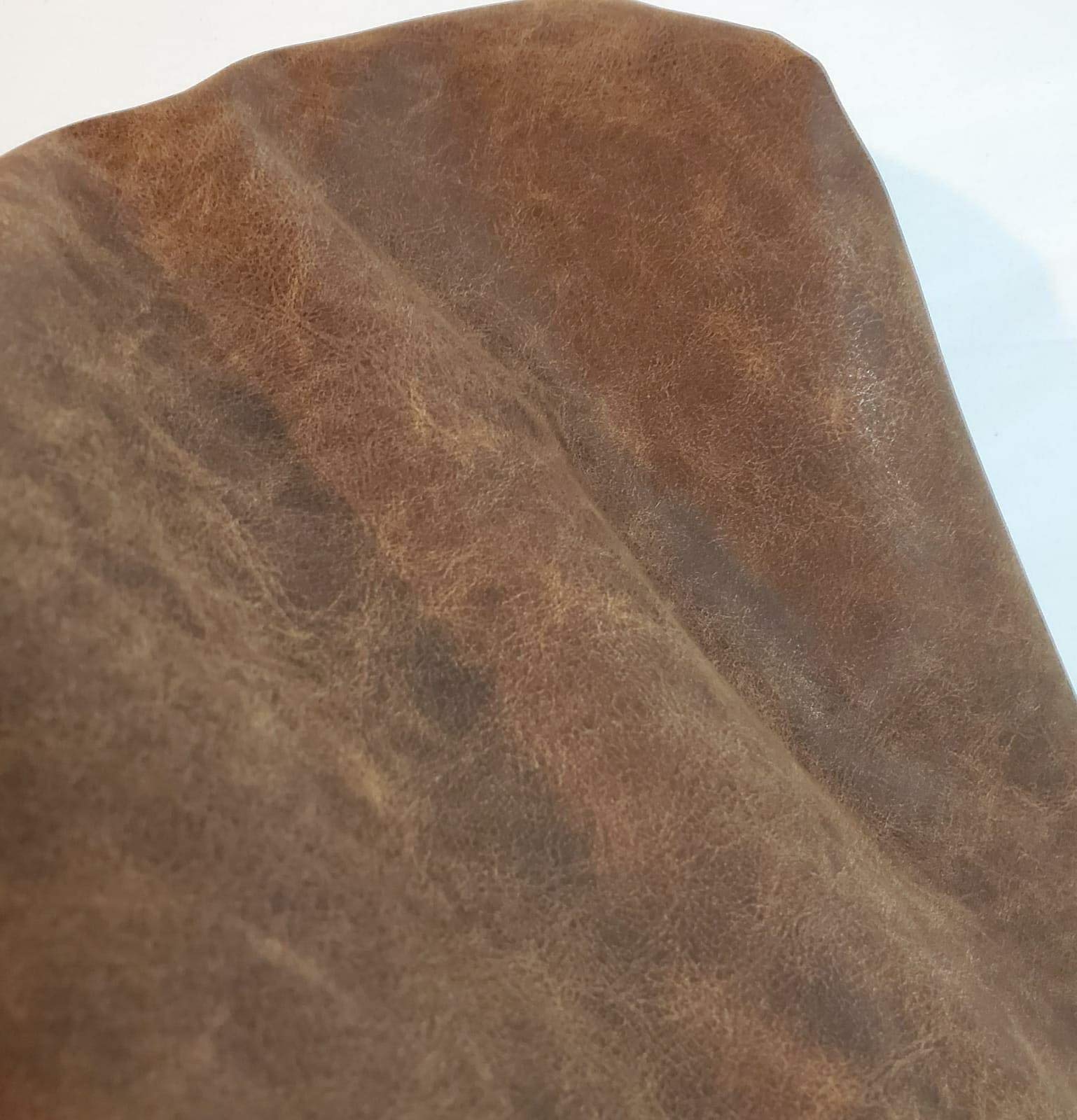 NAT Leathers | Brown Distressed 2 Tone Oily Faux Vegan Leather PU (Peta Approved Vegan) | 1 Yard 36 inch x 54 inch Cut by Yard Pleather 0.9 mm Upholstery | Brown Crazy Horse Distress 36
