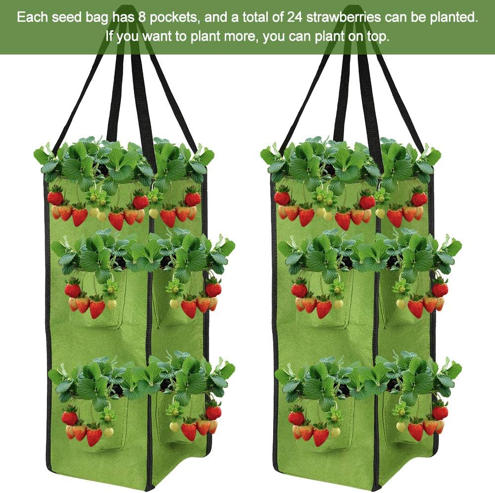 2 Pack Strawberry Grow Bags 10 Gallons Hanging Vegetable Planting Bags with Handles and 8