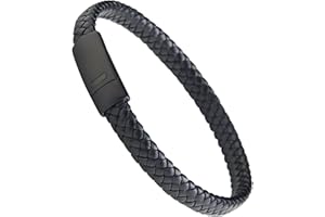 LUXAR Men’s Genuine Leather Bracelet | Interwoven Black Leather Bracelets with Brush Stainless Steel Clasp | Minimalist, Designer Jewelry for Men