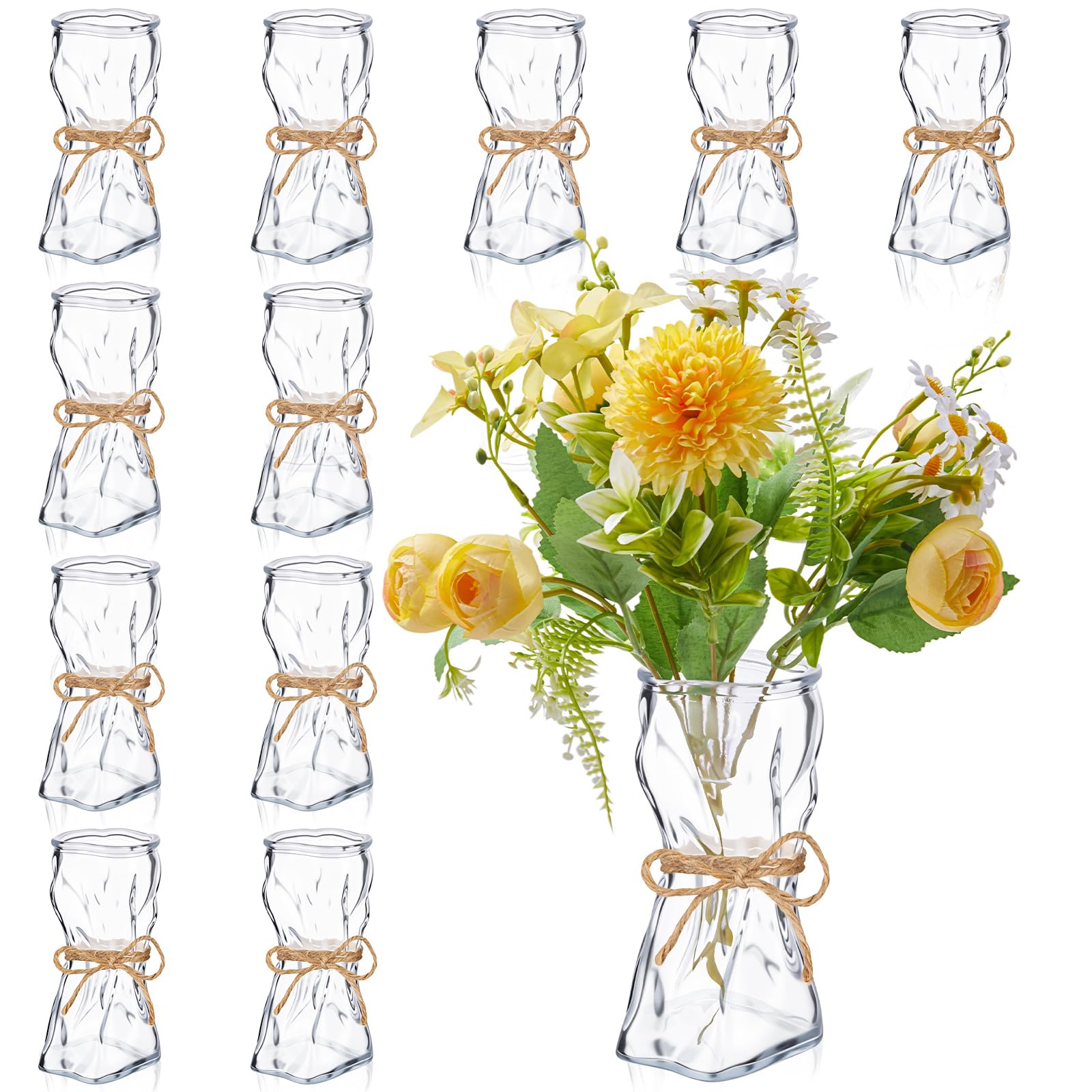 Photo 1 of LemonRoad 12 Pack Small Glass Bag Flower Vase Irregular Shaped Flower Vase Glass Purse Vases for Flowers Cute Jardiniere for Wedding Living Room Home Office Bookshelf Floral Decoration