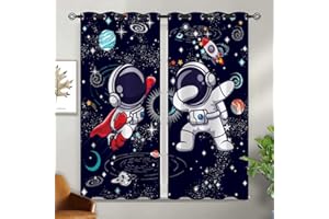 ONINUO Space Curtains for Boys Room – Astronaut Themed Blackout Grommet Drapes, Thermal Insulated Outer Space Curtains Panels for Kids Bedroom, 42 x 45 Inch