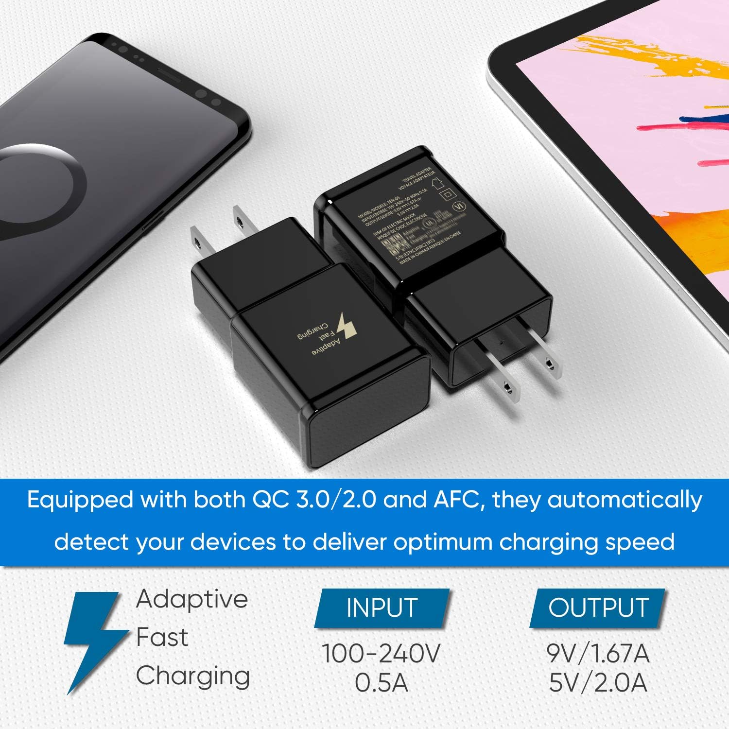 Adaptive Fast Charging Wall Charger Adapter Compatible Samsung Galaxy S6 S7 S8 S9 S10 / Edge/Plus/Active, Note 5,Note 8, Note 9,LG G5 G6 G7 V20 V30 ThinQ Plus EP-TA20JBE Quick Charge (2 Pack): Electronics