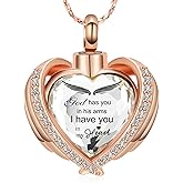 Imrsanl Angel Wing Heart Urn Pendant Necklaces for Women Girls Crystal Birthstone Cremation Jewelry Urns for Human Ashes Memorial Locket Keepsake Jewelry