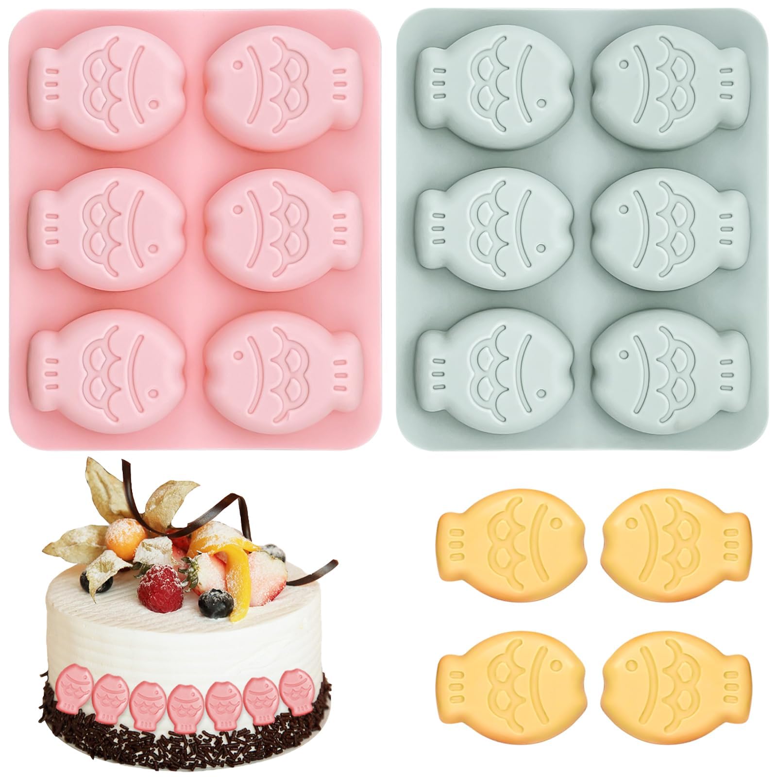 2 Pcs Fish Shaped Silicone Molds Chocolate Candy Fondant Mold Cake Resin Molds Cookie Jello Ice Cube Mold Tray Kitchen Baking Tools for Cake Decorating