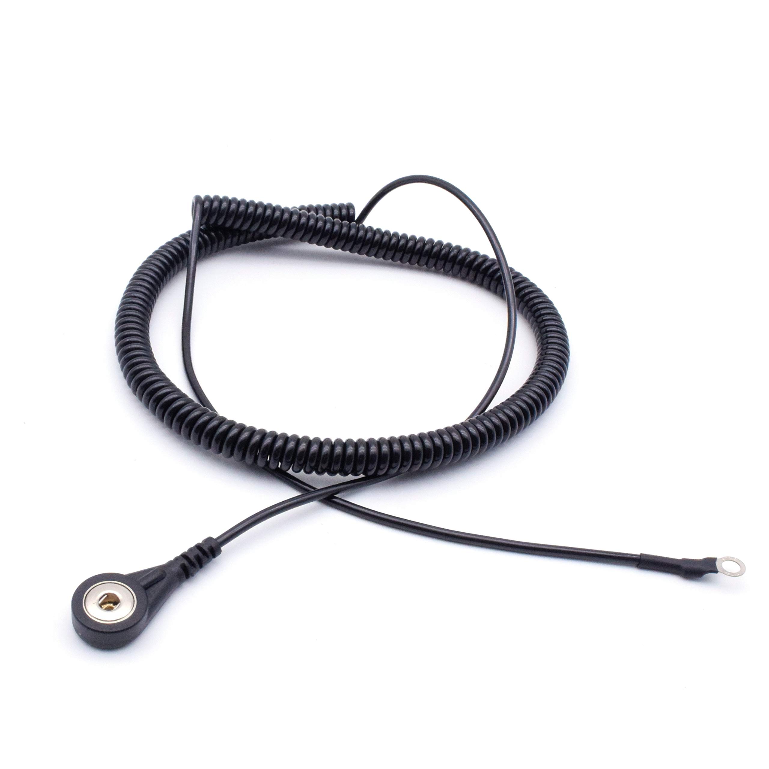Quadrios GmbH ESD Schutz Spiral Cable Earth Cable 4 mm Push Button to 4 mm Ring Terminal Spiral Cable 3.6 m Professional Antistatic Accessories (Standard EN 61340-5-1)