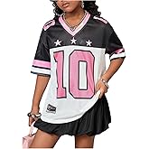 RoseSeek Girl's Oversized T Shirts Letter Number Mesh Jersey Tops Short Sleeve V Neck Drop Shoulder Tees
