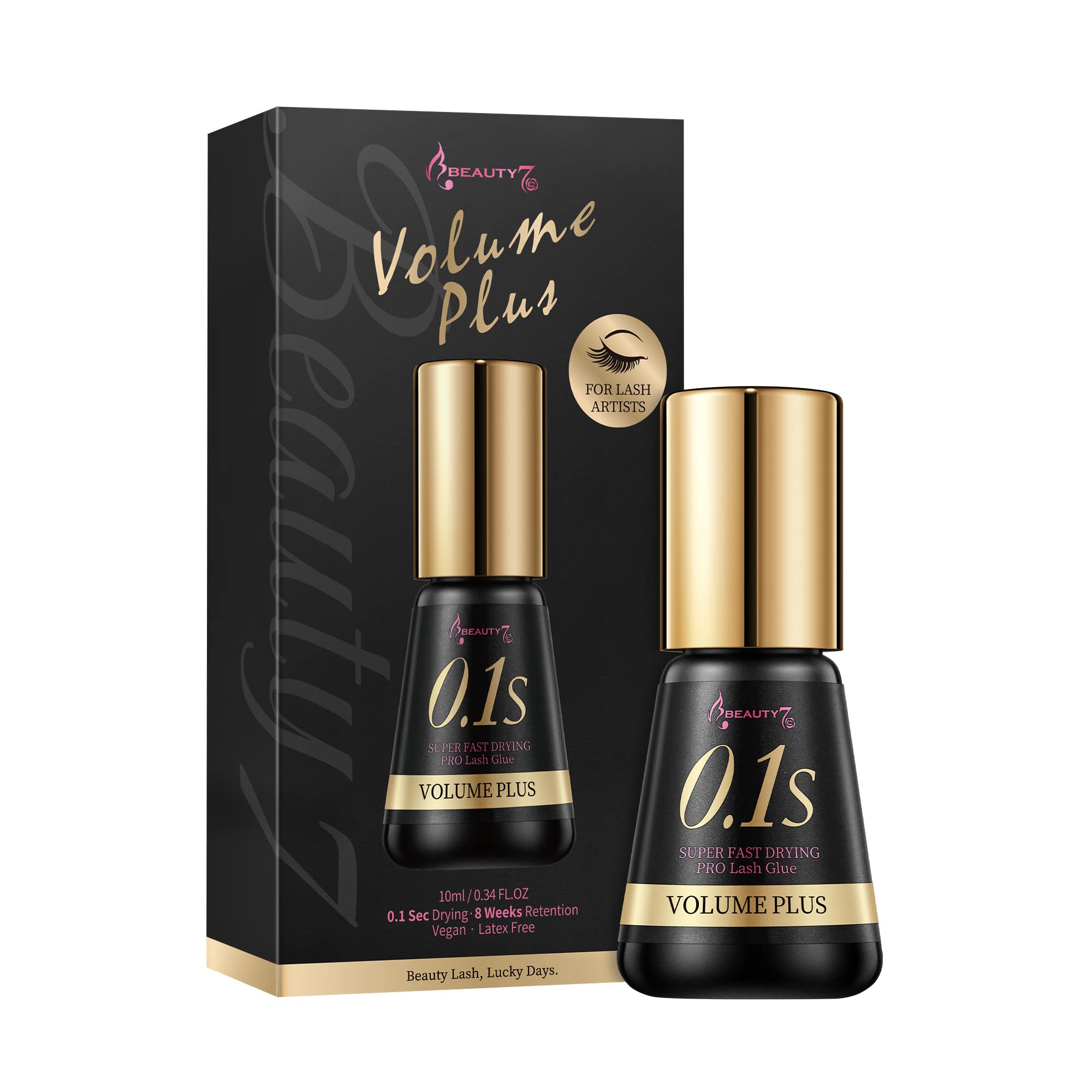 Beauty7 Volume Plus 0.1s Fast Drying Retention 8 WEEKS Eyelash Black Glue Eyelash Extension Glue Individual Lash Extensions Professionals Used Only (10ml)