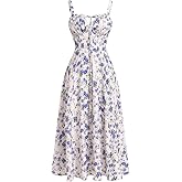 IBTOM CASTLE Women Corset Dress Sleeveless Spaghetti Straps Casual Dresses Boho Slit Lace Up Flowy Midi Bustier Sundress