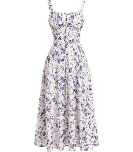 IBTOM CASTLE Corset Mini Dress for Women: Ladeis Boho Summer Floral Dress Sleeveless Spaghetti Straps Backless Casual Dress Lace Up Sundress Cottagecore Ruffle Short Beach Bustier Dresses White XL at Amazon Women's