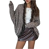 MakeMeChic Women's Contrast Faux Fur Cardigan Sweater Long Sleeve Open Front Retro Knitted Outerwear