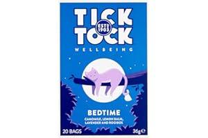 TICK TOCK TEAS Bedtime Herbal Tea Blend - Naturally Caffeine Free Rooibos with Chamomile, Lemon Balm & Lavender | Relaxing Herbal Infusion for Evening and Nighttime Routine, 20 Tea Bags
