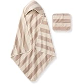 Burt's Bees Baby 100% Organic Cotton Woven Terry Towel &amp; Washcloth Set | Soft &amp; Absorbent Hooded Towel &amp; Washcloth for Infants, Toddlers and Kids, Unisex Bath &amp; Nursery Essentials, Measures 32"x 32"