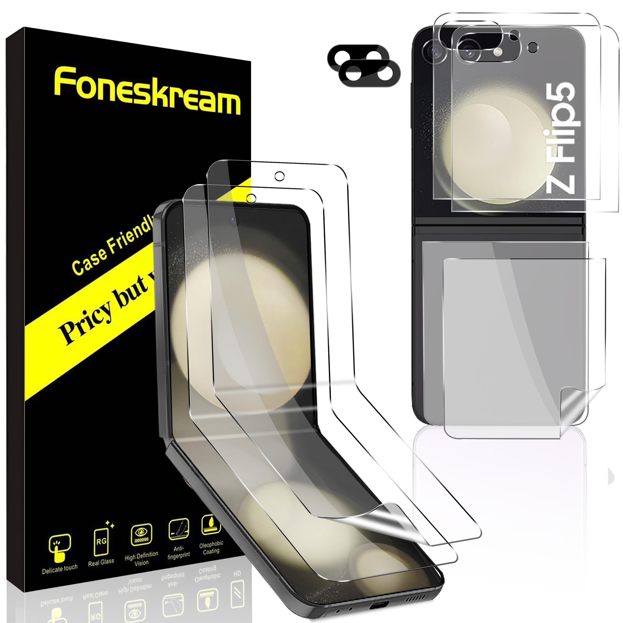 Photo 1 of [2+2+2 Pack] Foneskream Soft TPU Flim Compatible for Samsung Galaxy Z Flip 5 Screen Protector 6.7 inch + Camera Lens Protector [Bubble Free] [Anti-Scratch][Not Samsung Galaxy Z Flip 3/4]