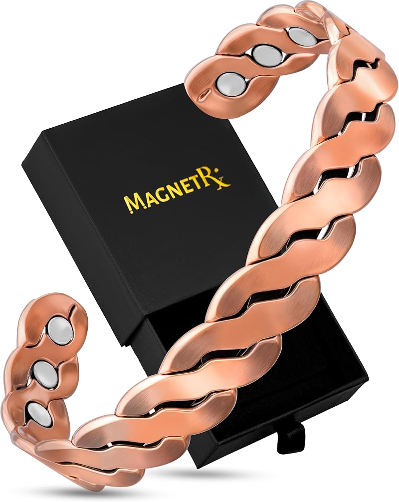 MagnetRX Pure Copper Magnetic Bracelet Adjustable Cuff Gift Box Twisted Copper