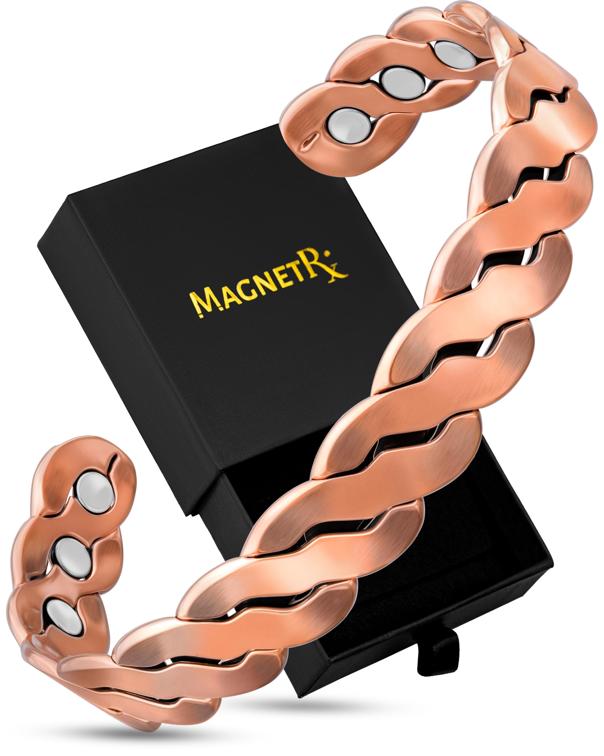 MagnetRX® Pure Copper Magnetic Bracelet - Magnetic Copper Bracelets for Men - Adjustable Cuff + Gift Box (Twisted Copper)