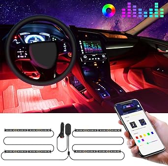 Govee Tiras LED Coche, 4pcs 22CM Luces LED APP Control Dos Líneas de Diseño a Prueba