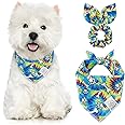 E-Clover Rainbow Dog Bandanas & Matching Scrunchie Set Girl Cute Pride Dog Scarf Bibs Pet Bandana with Bow Tie for Small Dogs Puppy Owner Mom Spring