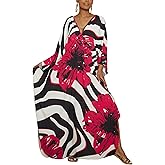 Bsubseach Women Floral Print Kaftan Dresses Plus Size Bathing Suit Cover Up Moo Moos Caftan Beach Dress for Swimwear Summer